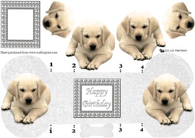 Golden Labrador 3D Decoupage Bone Shaped Card