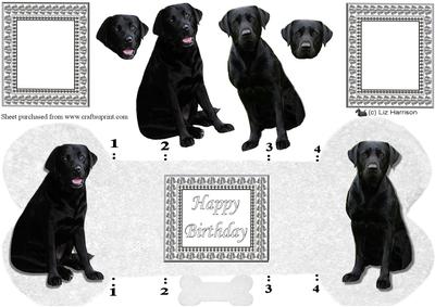 Black Labrador 3D Decoupage Bone Shaped Card