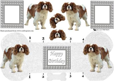 Cavalier Spaniel 3D Decoupage Bone Shaped Card