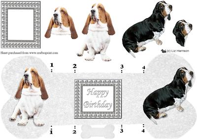 Basset Hound 3D Decoupage Bone Shaped Card