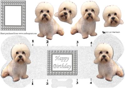 Dandie Dinmont 3D Decoupage Bone Shaped Card
