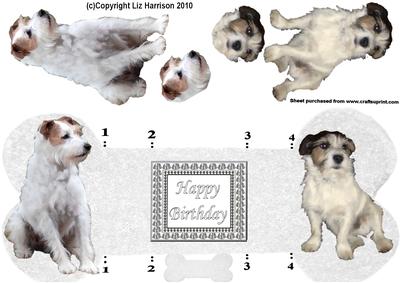 Jack Russell 3D Decoupage Bone Shaped Card