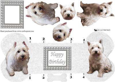 Westie 3D Decoupage Bone Shaped Card