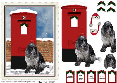Cocker Spaniel Blue Roan Christmas Post Box Scene