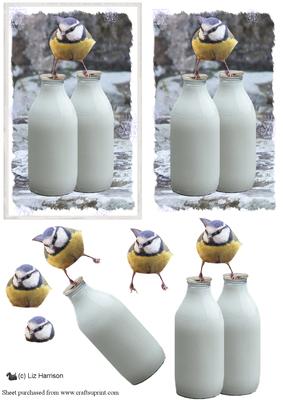 Bluetit & Milkbottle Snowy Scene Decoupage