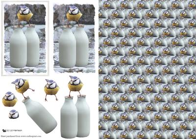 Bluetit & Milk Bottle Scene Decoupage and Background