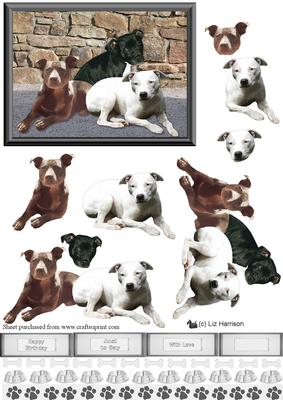 Staffordshire Bull Terrier Trio 3D Decoupage