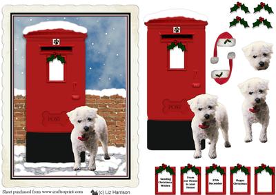 Westie x Bichon Christmas Post Box Scene