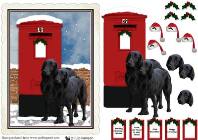 Flat Coated Retriever Pair Christmas Post Box Scene