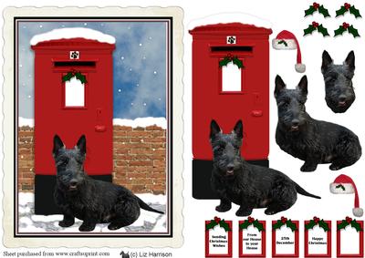 Scottie Dog Christmas Post Box Scene Decoupage