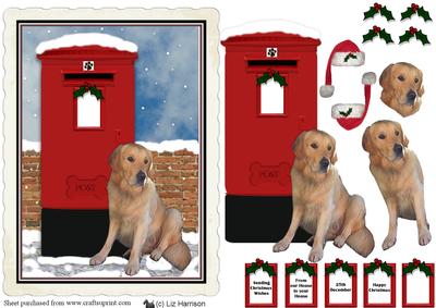 Golden Retriever Christmas Post Box Decoupage
