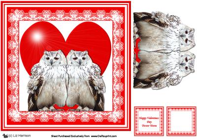 Romantic Indian Eagle Owls 8 x 8 Decoupage Card Sheet