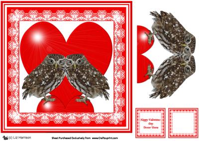 Romantic Little Owls 8 x 8 Decoupage Card Sheet