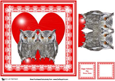 Romantic Scops Owls 8 x 8 Decoupage Card Sheet
