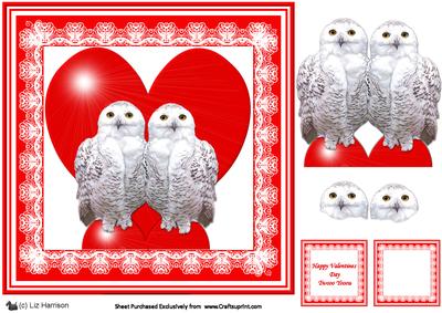 Romantic Snowy Owls 8 x 8 Decoupage Card Sheet