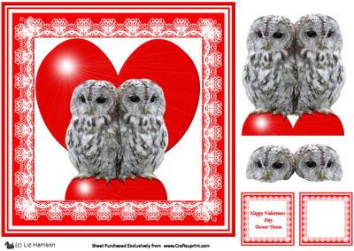 Romantic Cute Tawny Owls 8 x 8 Decoupage Card Sheet