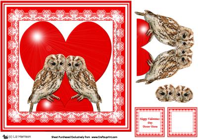 Romantic Tawny Owls 8 x 8 Decoupage Card Sheet