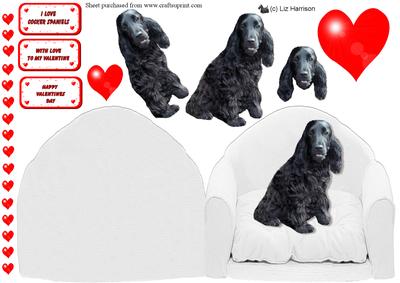 Black Cocker Spaniel Valentines Chair Decoupage