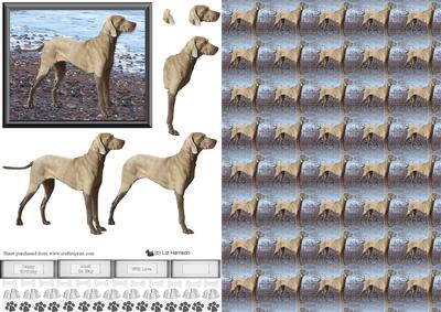 Weimaraner Beach Scene 3D Decoupage & Background