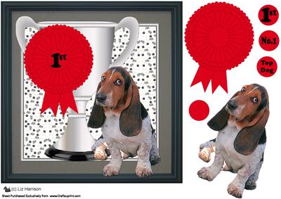 Basset Hound Trophy and Rosette 8x8 Card