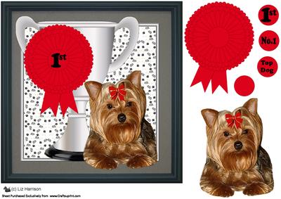 Yorkshire Terrier Trophy and Rosette 8x8 Card