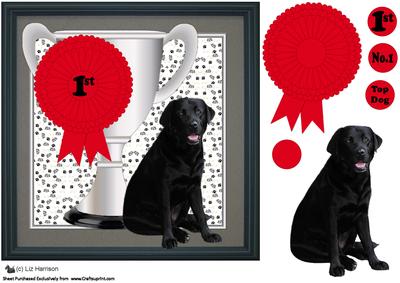 Black Labrador Trophy and Rosette 8x8 Card