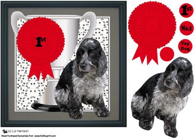 Cocker Spaniel Trophy and Rosette 8x8x Card