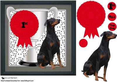 Doberman Trophy and Rosette 8x8 Card