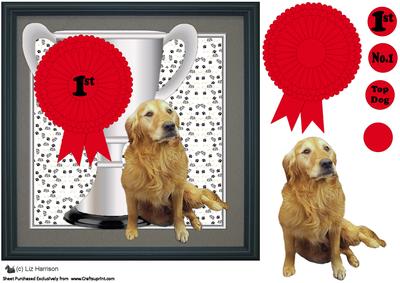 Golden Retriever Trophy and Rosette 8x8 Card