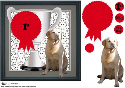 Golden Labrador Trophy and Rosette 8x8 Card