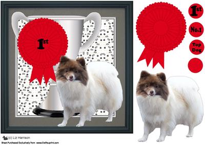 German Spitz Trophy and Rosette 8x8 Card