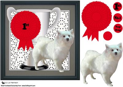 Japanese Spitz Trophy and Rosette 8x8 Card