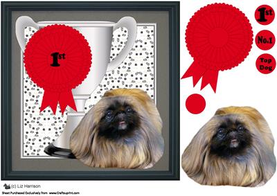 Pekingese Dog Trophy and Rosette 8x8 Card