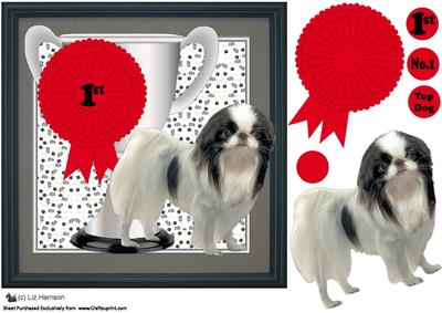 Japanese Chin Trophy and Rosette 8x8 Card
