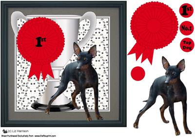 English Toy Terrier Trophy and Rosette 8x8 Card