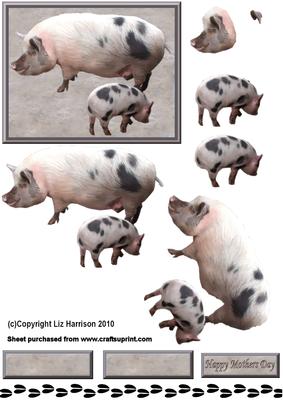 Pig Mum & Piglet 3D Decoupage
