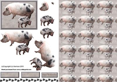 Pig Mum & Piglet 3D Decoupage with Background