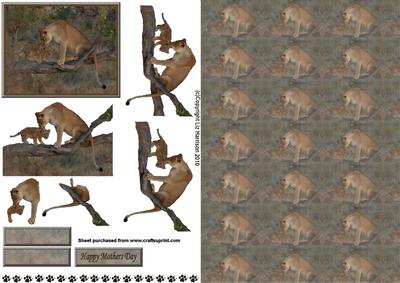 Lioness & Cub 3D Decoupage with Background