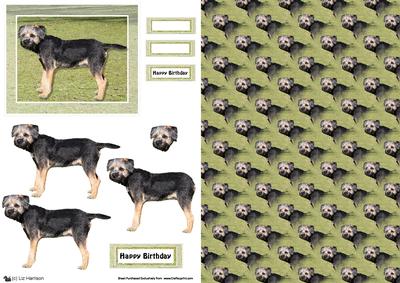 Border Terrier Scene 3D Decoupage & Background