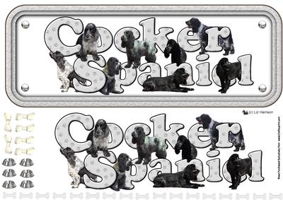 Cocker Spaniel,black & White, Name Sign 3D Decoupage