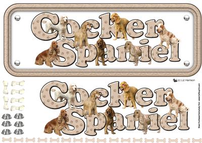 Cocker Spaniel, Golden Name Sign 3D Decoupage