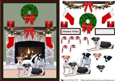 Jack Russell Terrier Christmas Fireplace Scene