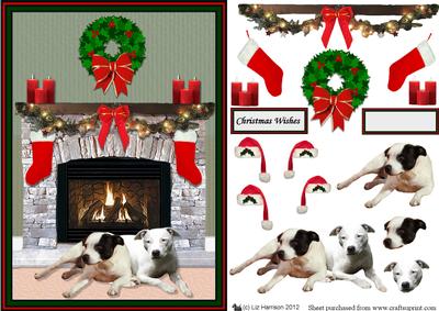 Staffie Christmas Fireplace Scene