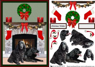 Cocker Spaniel,black,christmas Fire Place Scene