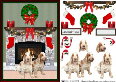 Cocker Spaniel,tan & White,christmas Fire Place Scene
