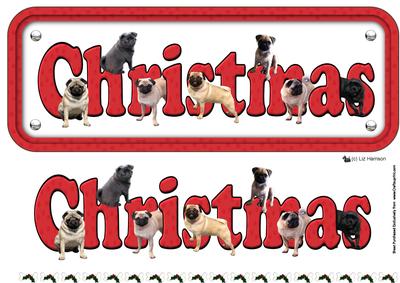 Pug Dog & Hats Christmas Name Sign