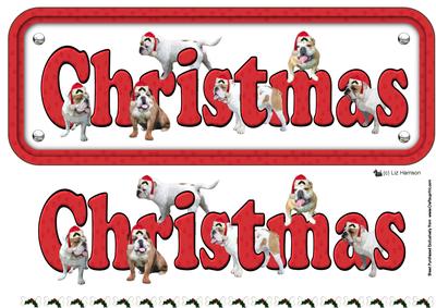 Bulldog & Hats Christmas Name Sign 3D Decoupage