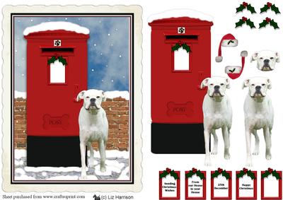 White Boxer Dog Christmas Post Box Scene