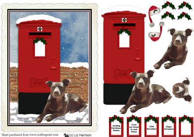 Staffie Christmas Post Box Scene