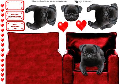 Black Pug Valentine Chair 3D Decoupage